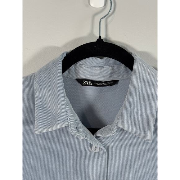ZARA Light Blue Corduroy Button-Up Shirt Size XS – Soft Textured Overshirt - Picture 3 of 3